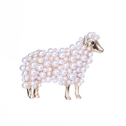 Wuli&baby 2-color Pearl Sheep Brooches For Women Unisex Lovely Animal Party Casual Brooch Pins Gifts