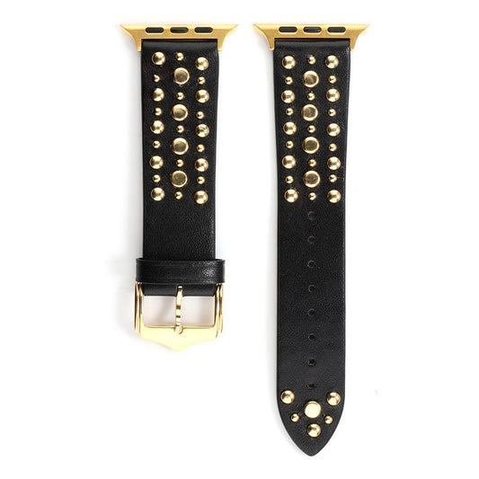 Gold Studded Leather Watch Strap