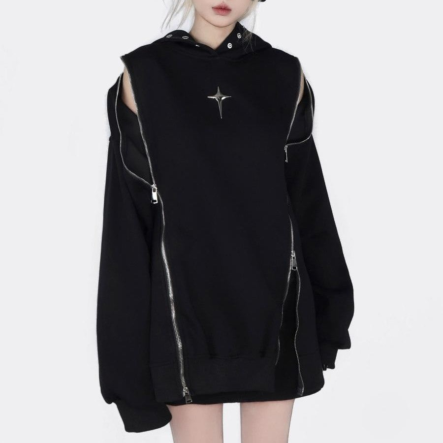 Hollow Out Shoulder-baring Hoodie Coat