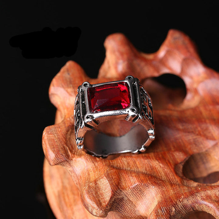 A fashionable women's ring featuring a silver band and the stunning Cardinal's Crest - A Ring of Prestige: Men's Retro Ring Gothic Cross With Rubies by Maramalive™.