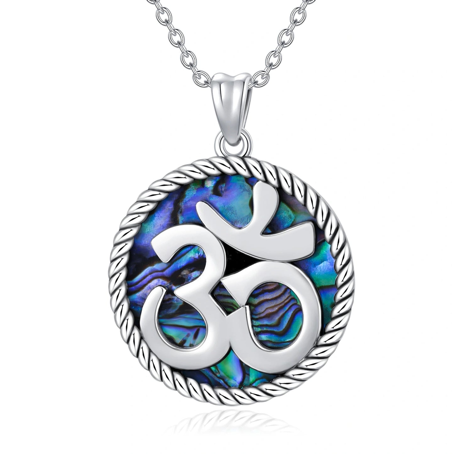 Abalone/Paua Shell, Sterling Silver Yoga Ohm Symbol Pendant Necklace 