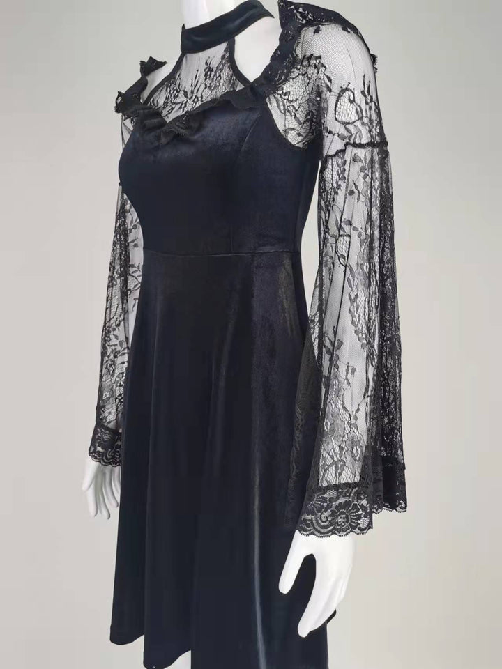 Maramalive™ Little Black Dress - Gothic Lace Panel Dress with Victorian elegance.