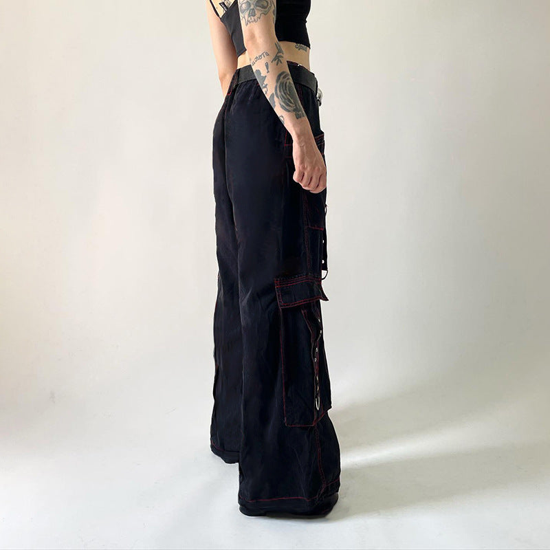 Dark Style Punk Heavy Industry Metal Ribbon Jeans Women