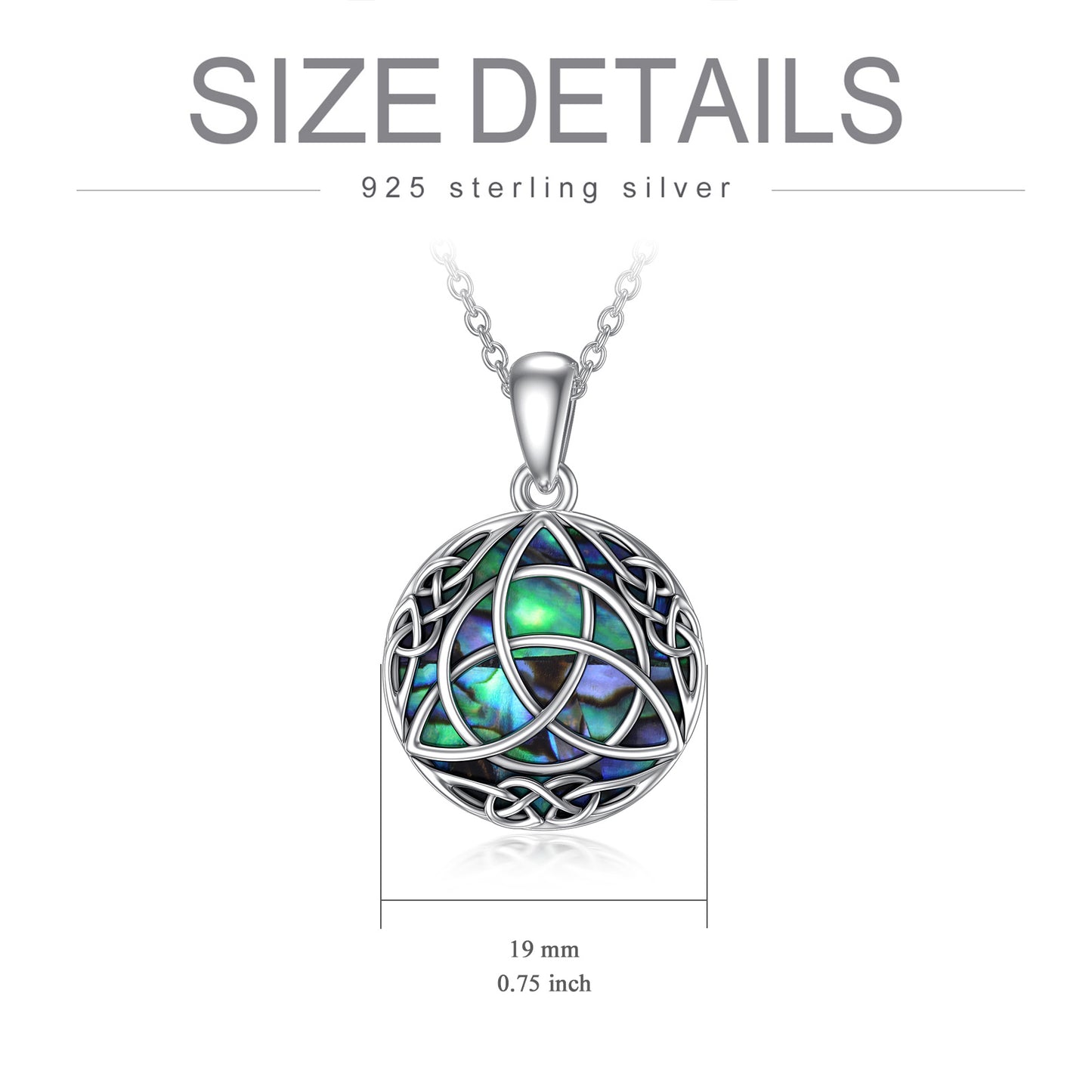 Vintage Sterling Silver Trinity Celtic Knot Lucky Necklace With Simulated Abalone Shell