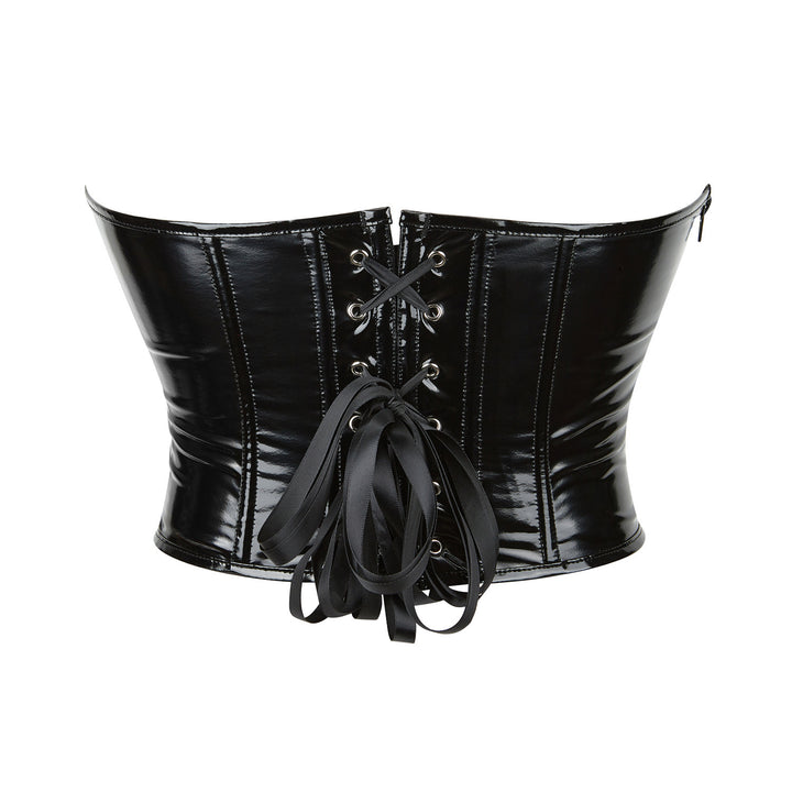 A Maramalive™ Gothic Zippered Leatherette Corset Shapes Your Body on a white background.