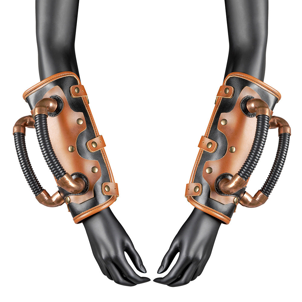 Be brave in a retro-futuristic, Maramalive™ Steampunk Leather & Metal Gauntlet - Cosplay Armor for Forearm world of time-traveling with gears.