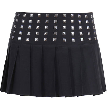 Trendy Studded High Stretch Black Pleated Skirt