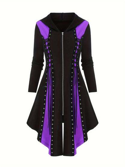 Gothic Style New Hooded Color Matching Mid-length Dress