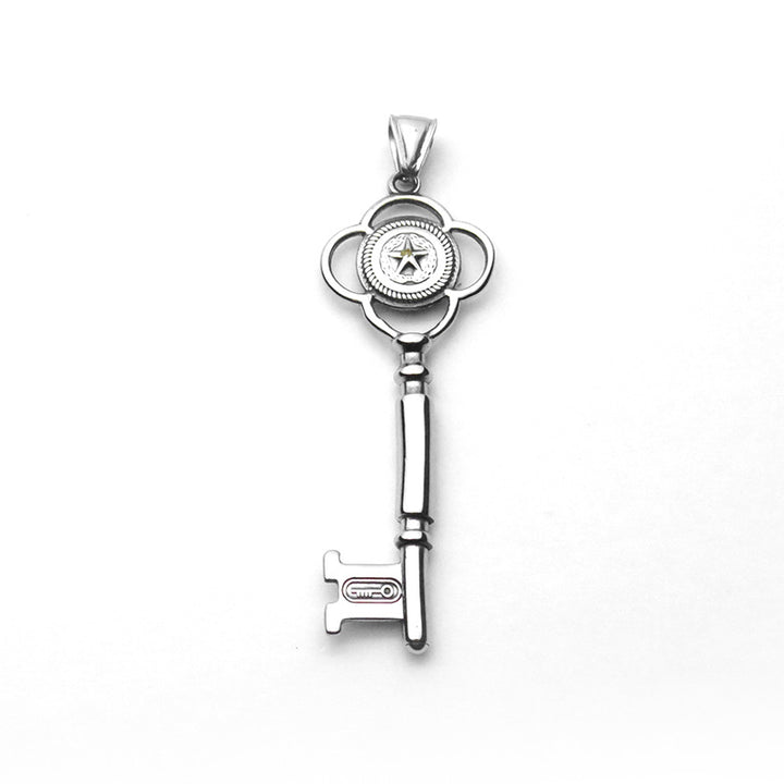 A Gothic Key Titanium Steel Pendant Punk Fashionable Stainless Steel Accessory pendant with a pink stone and electroplated silver from Maramalive™.