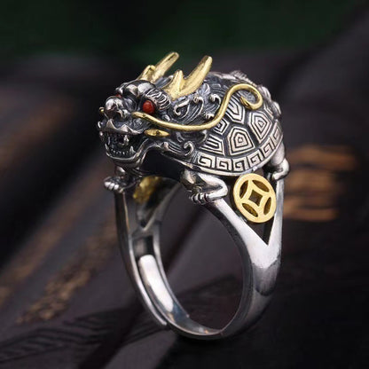 A Maramalive™ Men's Vintage Open Sculpture Dragon Turtle Ring.