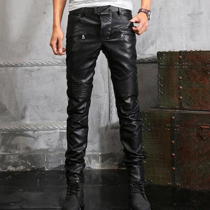 A man wearing New Arrival Genuine Leather Retro Slim Fit Biker Pants by Maramalive™.