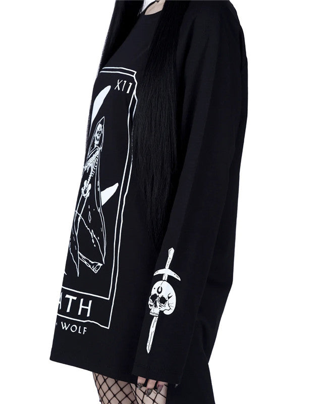 Maramalive™ Gothic Street Fashion Long Sweater with death tarot design.