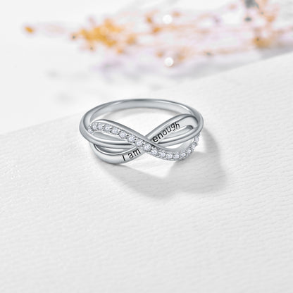 925 Sterling Silver I Am Enough Forever Love Infinity Adjustable Promise Band Ring