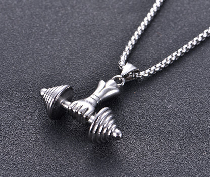 Titanium Steel Dumbbell Pendant Personality Punk Fitness Necklace