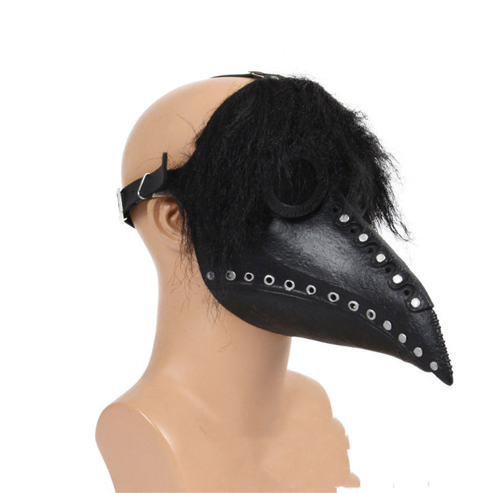 A Maramalive™ Halloween New Product Steampunk Plague Doctor Beak Mask with black color, red eyes and spikes.