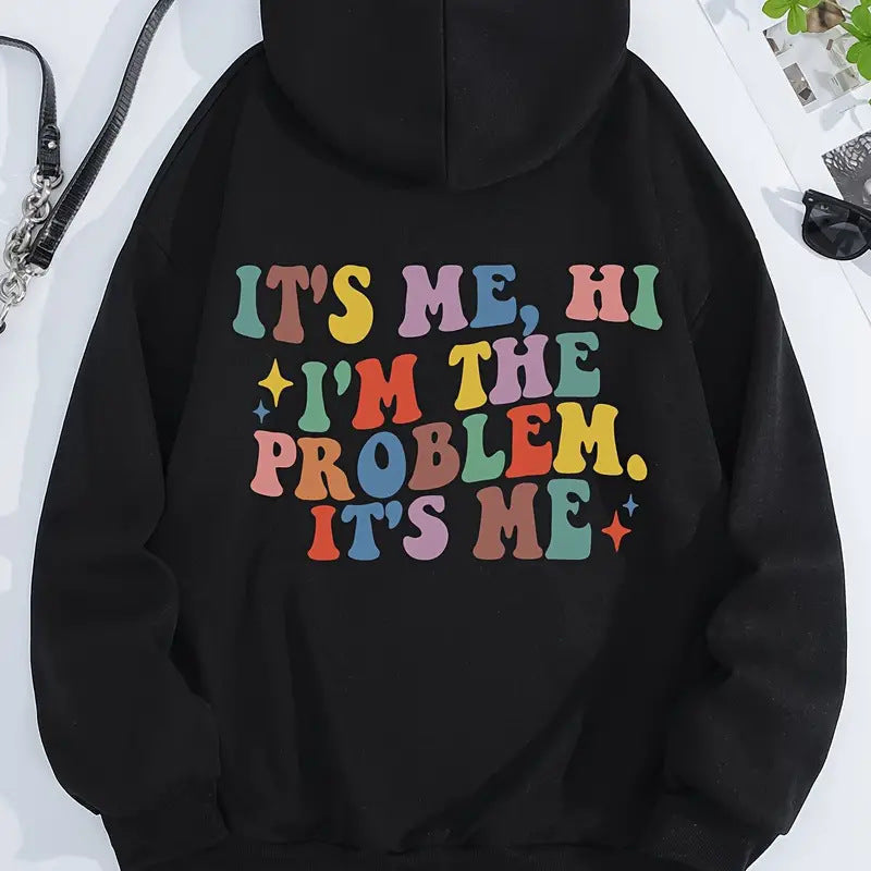 Its Me Letter Printed Hoodie Casual Pocket Long