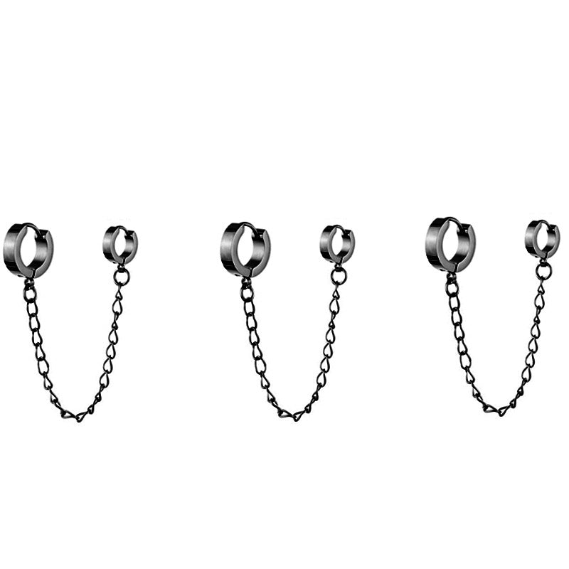 A set of Maramalive™ Men's And Women's Fashion Simple Stainless Steel Round Binaural Buckle Chain Ear Cuffs.