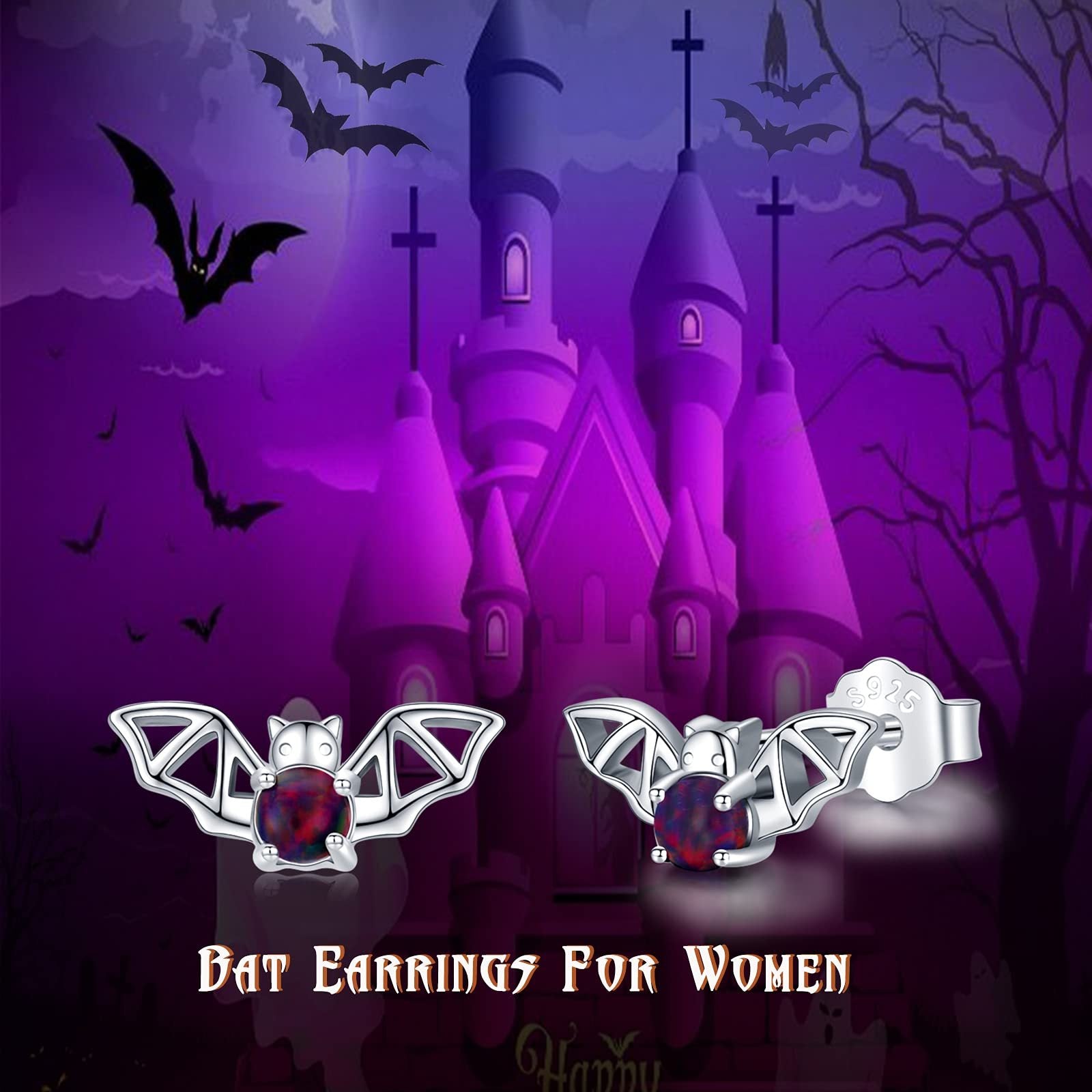 925 Sterling Silver Gothic Bat Earrings - Retro Nocturnal Creature Earrings 