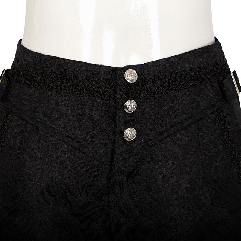 A black women's Cos Medieval Gothic Pants Pirate Pants featuring buttons and lace, made from polyester fiber by Maramalive™.