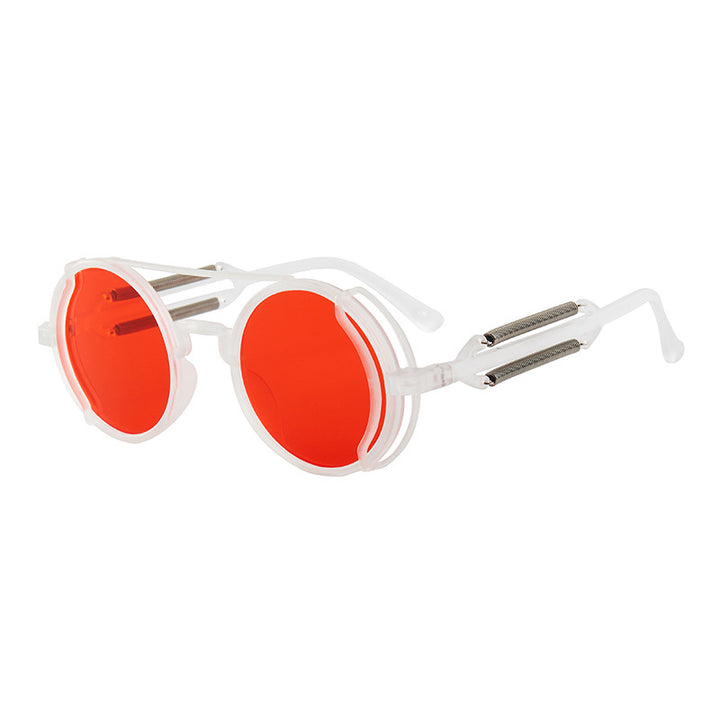 A pair of Steampunk Double Spring Leg Sunglasses with a metal frame from Maramalive™.