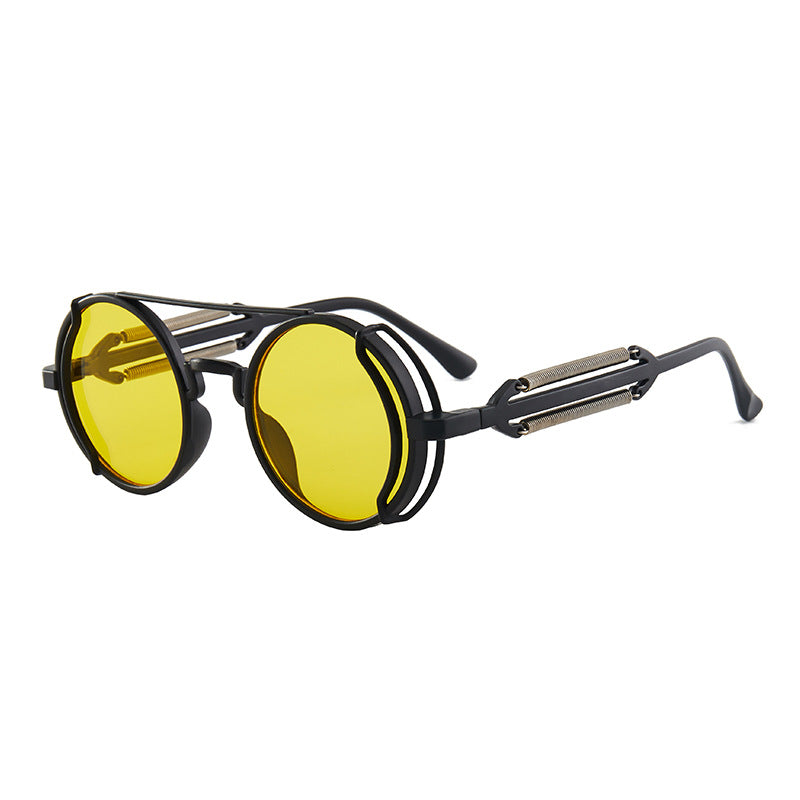 A pair of Steampunk Double Spring Leg Sunglasses with a metal frame from Maramalive™.