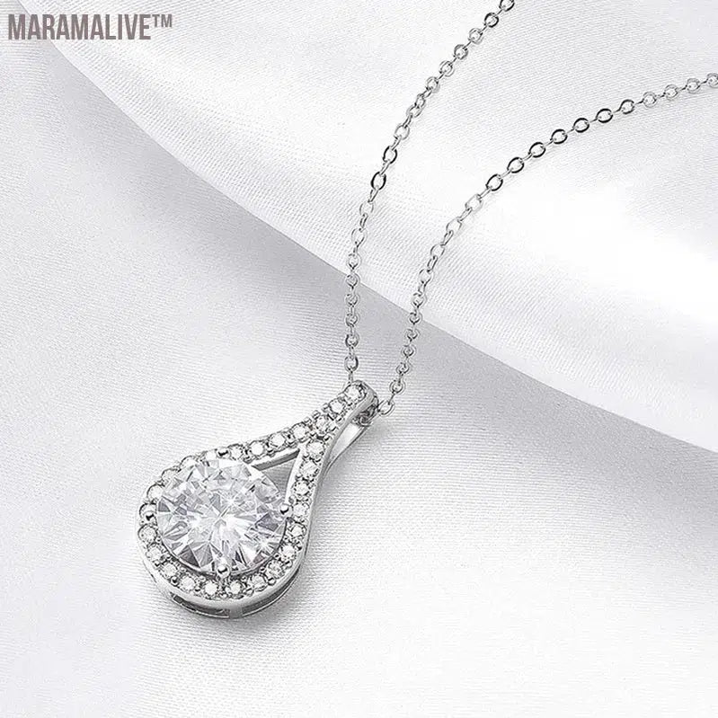 eal Moissanite Necklace for Women Sparkling S925 Sterling Silver Jewelry Water Drop Pendant Girls Birthday Gift