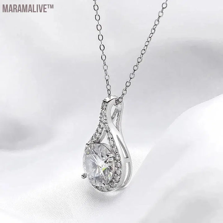 eal Moissanite Necklace for Women Sparkling S925 Sterling Silver Jewelry Water Drop Pendant Girls Birthday Gift