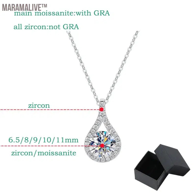 eal Moissanite Necklace for Women Sparkling S925 Sterling Silver Jewelry Water Drop Pendant Girls Birthday Gift