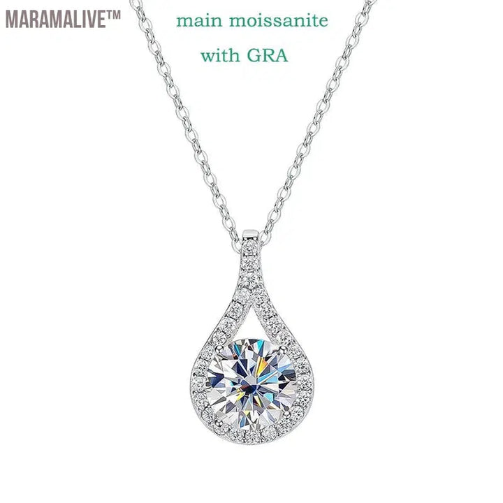 eal Moissanite Necklace for Women Sparkling S925 Sterling Silver Jewelry Water Drop Pendant Girls Birthday Gift