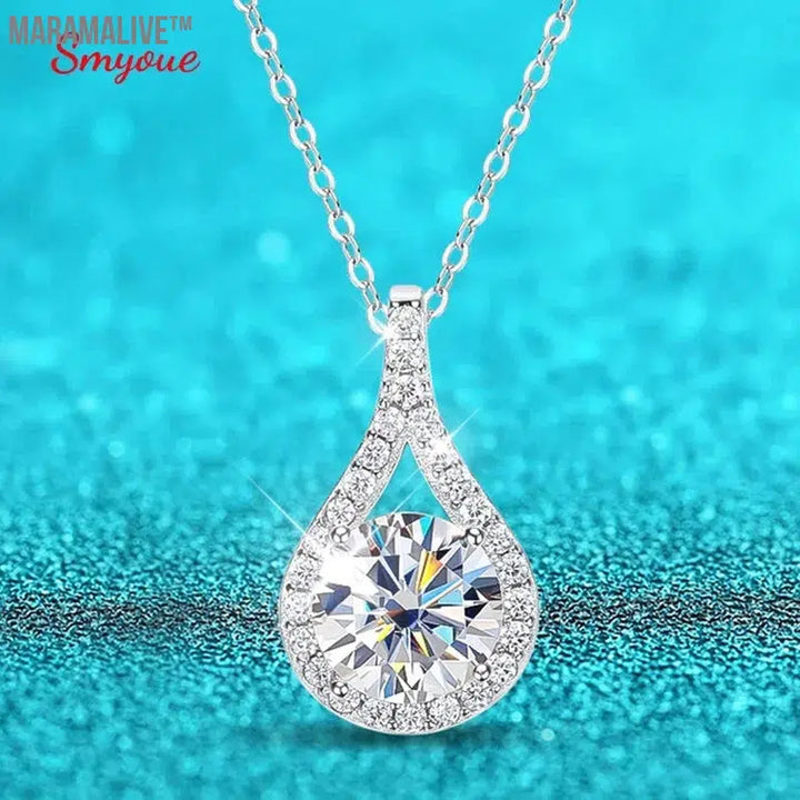 eal Moissanite Necklace for Women Sparkling S925 Sterling Silver Jewelry Water Drop Pendant Girls Birthday Gift