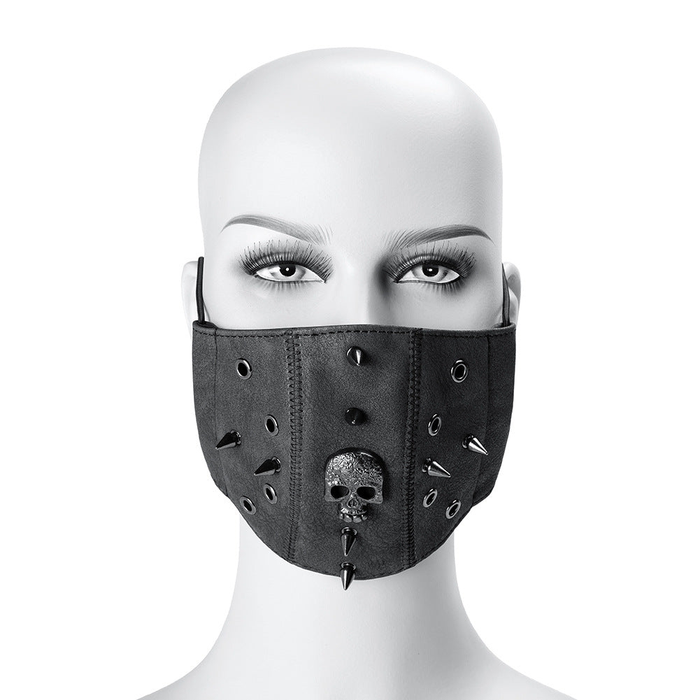A mannequin wearing a Punk Rock Maramalive™ ROCK Skull Outdoor Dust Mask with spikes and adorned with leather.