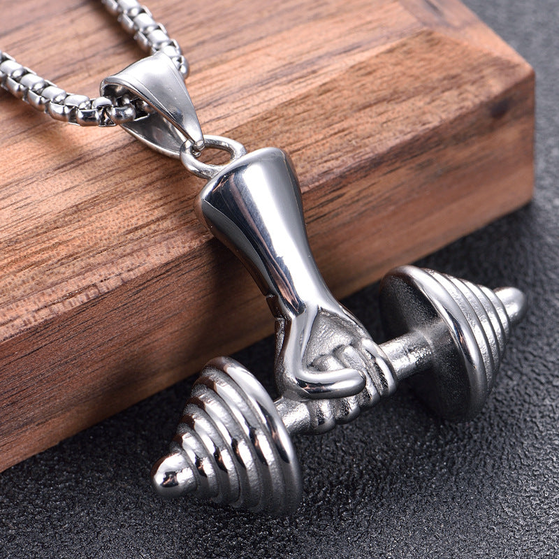 Titanium Steel Dumbbell Pendant Personality Punk Fitness Necklace