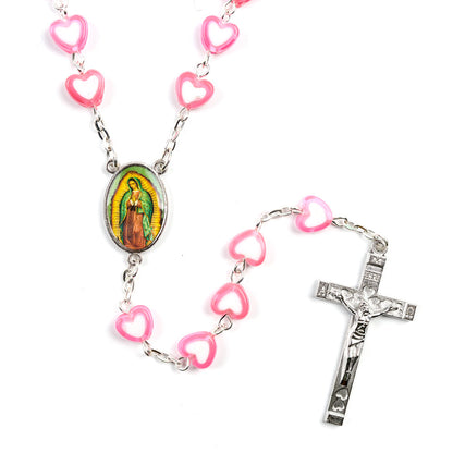 New Heart-Shaped Acrylic Rosary Necklace
