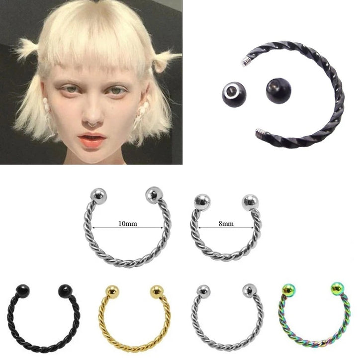Four different colored Stainless Steel Nose Ring Twist Horseshoe Rod Nasal Splint Simple Human Body Piercing Accessories by Maramalive™.