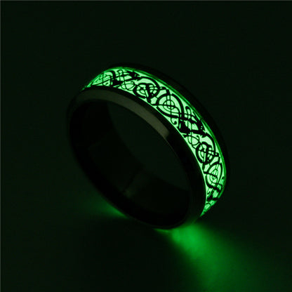 A Light Dragon Pattern Star Sky Illusion Stainless Steel Ring with a glow in the dark design by Maramalive™.