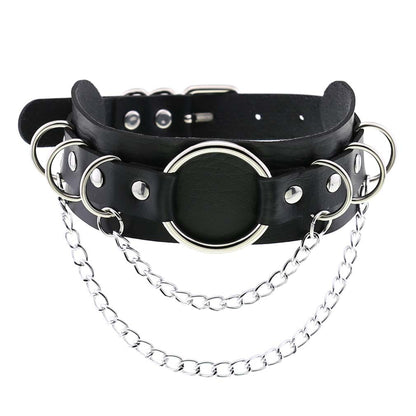 Punk Double Layer Leather O-shaped Necklace Pieces Collarnecklace