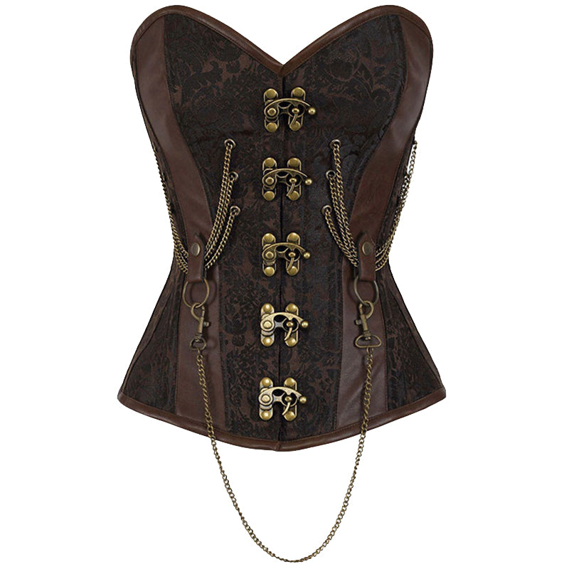 A Maramalive™ Fashion Retro Steampunk Chain Front And Back Closed Shapewear Vest with chains and chains on it.