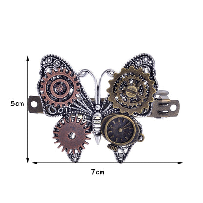 The back view of a woman with long blonde hair wearing Maramalive™ Steampunk Gear Alloy Butterfly Spring Clip Barrettes.