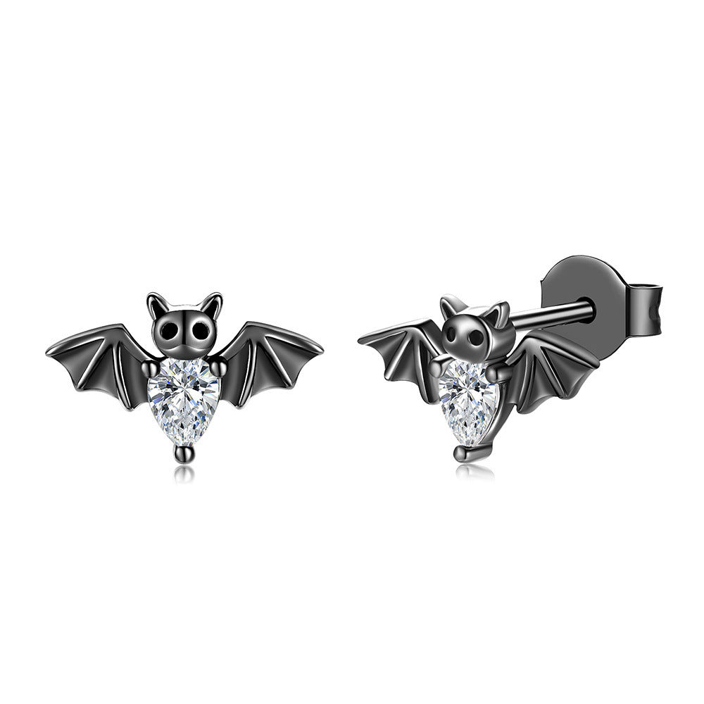 A pair of Black Vampire Gothic Bat Stud Earrings European And American Halloween Accessories by Maramalive™ for women.