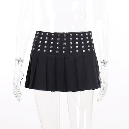 Trendy Studded High Stretch Black Pleated Skirt
