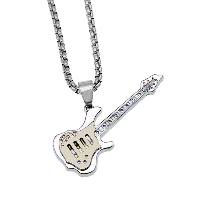 White on titanium steel Guitar pendant and chain from Maramalive™ 