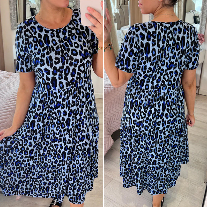 Blue Wild & Free! Leopard Print Midi Dress for Summer Fun by Maramalive™ for women's summer clothing.