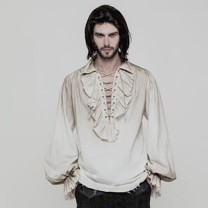 Steampunk European And American Men's Retro Distressed Casual Long-sleeved Shirt