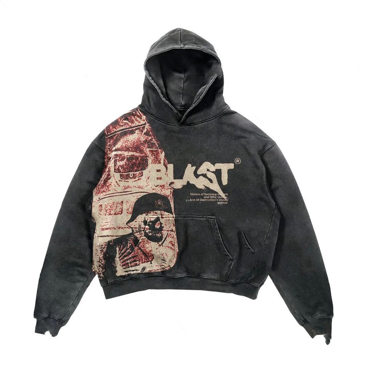 A casual cardigan with a print of the word blast, the Retro Y2K Hoodie Coats Sreetwear Gothic Casual Alphabet from Maramalive™.