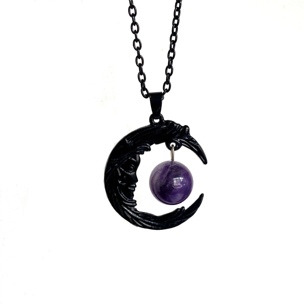 A Black Crescent Amethyst Necklace with a purple amethyst stone by Maramalive™.