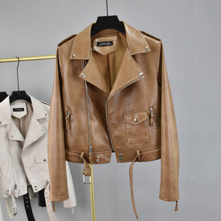  Maramalive™ Retro Faux Leather Textured Jacket - Vintage Vegan-Friendly Leather Coat Tan