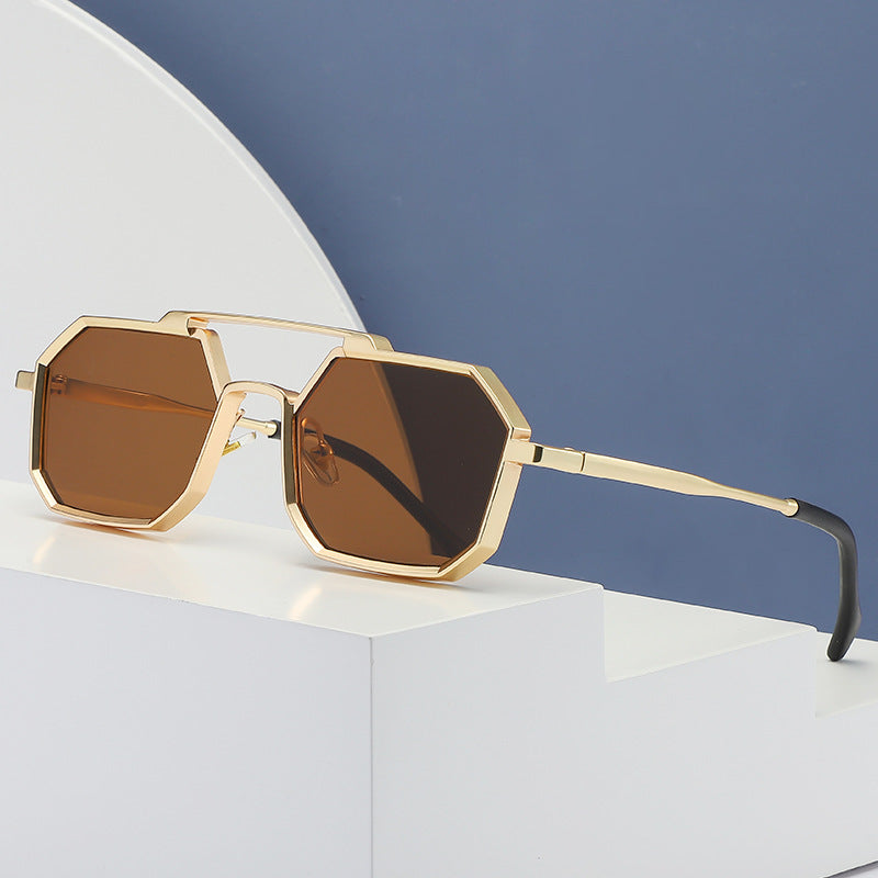 A pair of Maramalive™ Steampunk Polygon Sunglasses on a white surface.