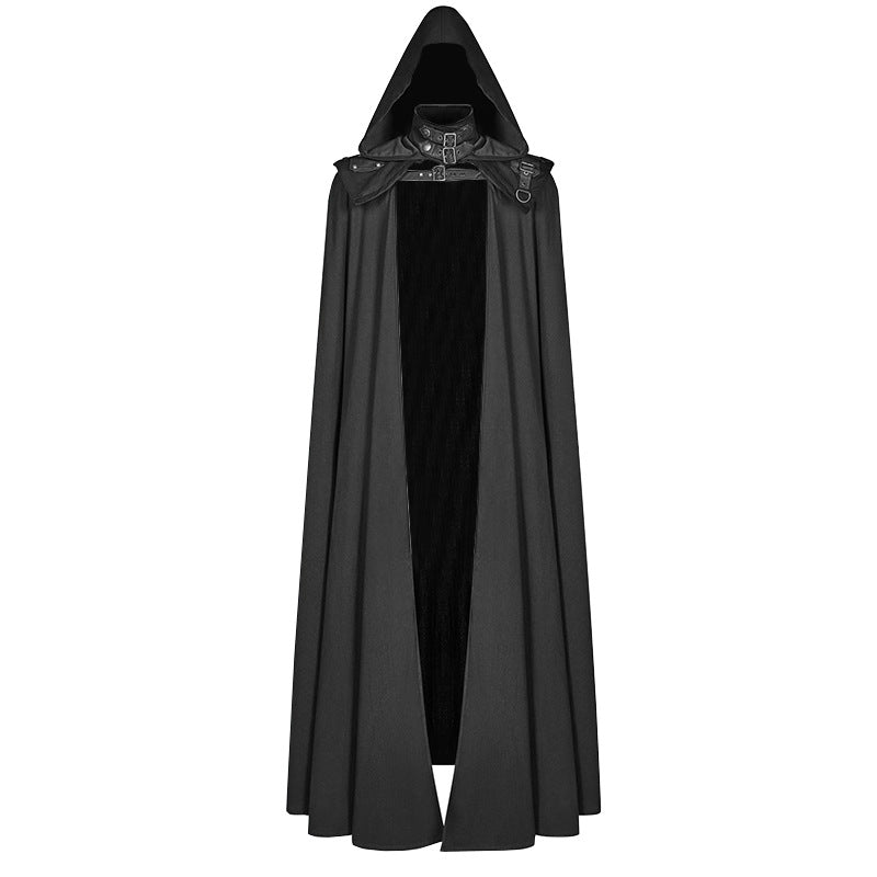 Gothic Halloween Dark Hooded Cloak Robe - Unisex Dark Cape with Hood