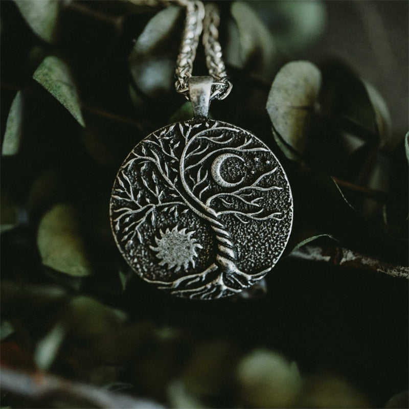 Sun Moon Delicate Pendant Necklace Locket - Tree of Life Medallion