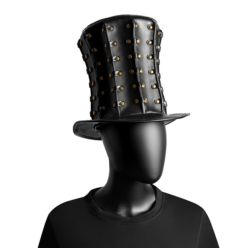 Punk Unisex Studded High  Banquet PU Top Hat